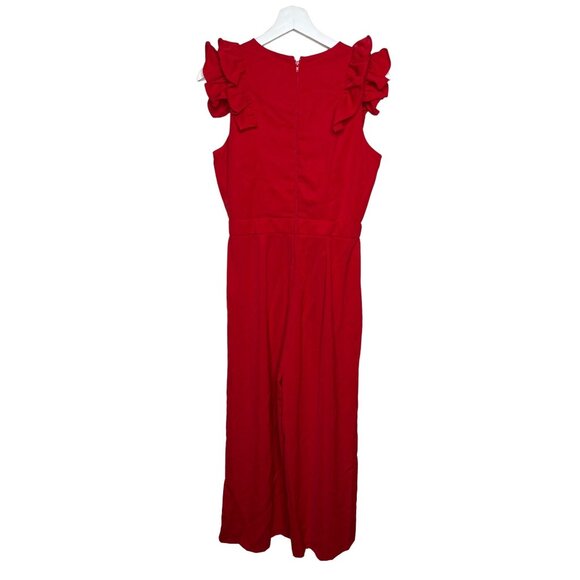 Gianni Bini Red Ruffle Wide Leg Jumpsuit Women’s Small V Neck Evening - Picture 2 of 9